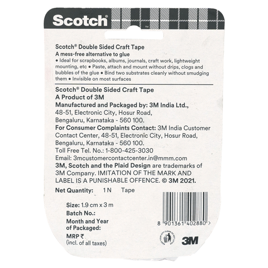 Scotch 3M Double Sided Tape - Foam, Acrylic Transparent Tape | 19 mm x 3 m