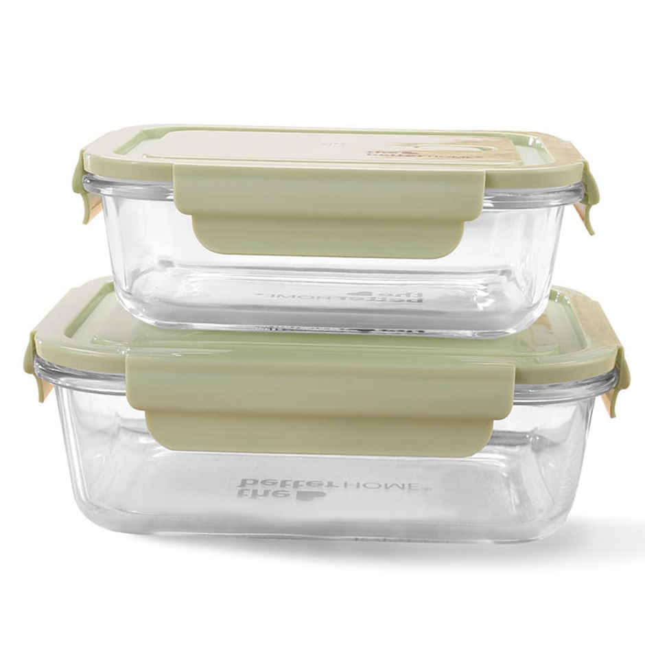 The Better Home Glass Lunch Box (410+680Ml)-Green