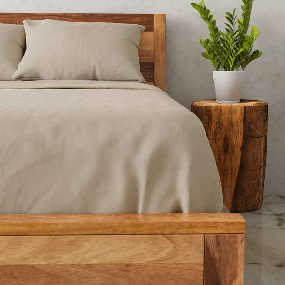 Flo Queen Size | Flat Sheet: 90 x 102 inch, Pillow Covers: 18 x 28 inch) Set Of 2 Beige Colour
