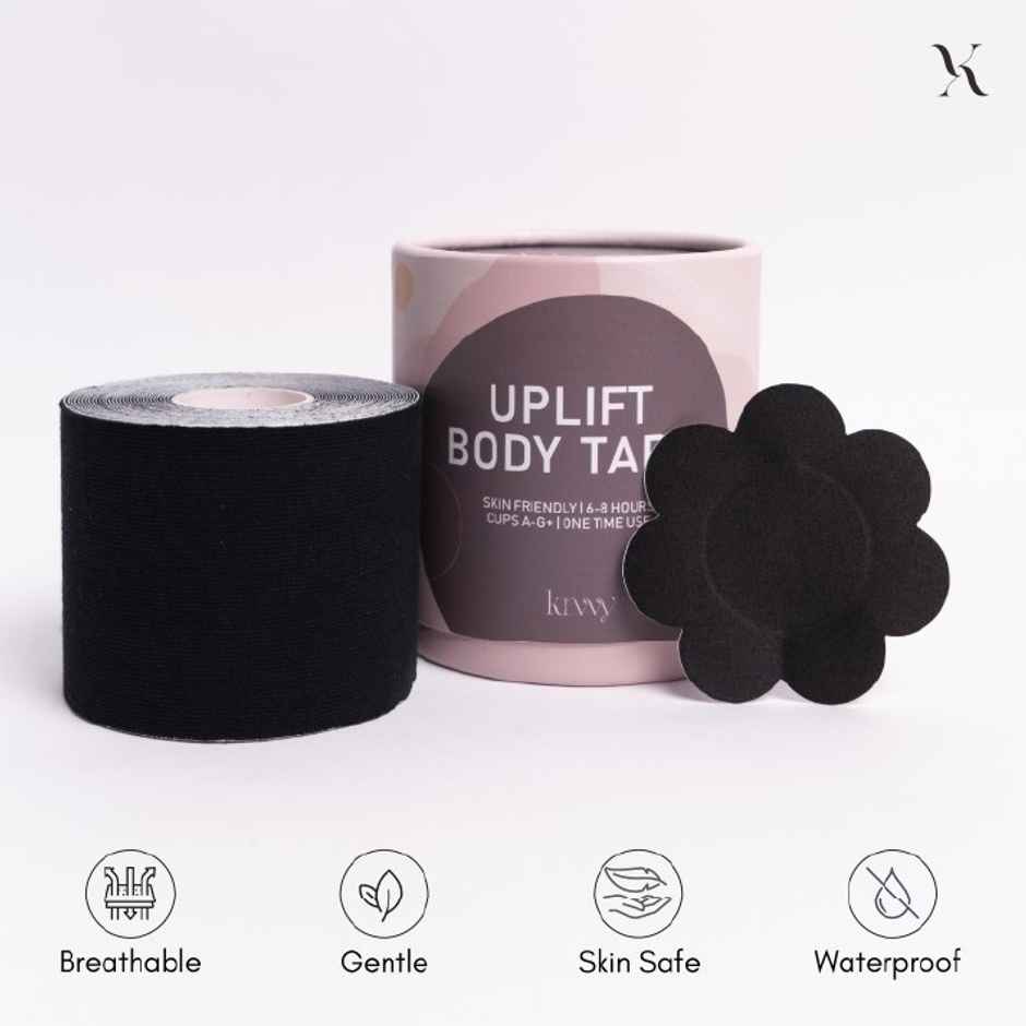 Krvvy UpLift Body Tape | Free 5 Pairs of Nipple Pasties - Black