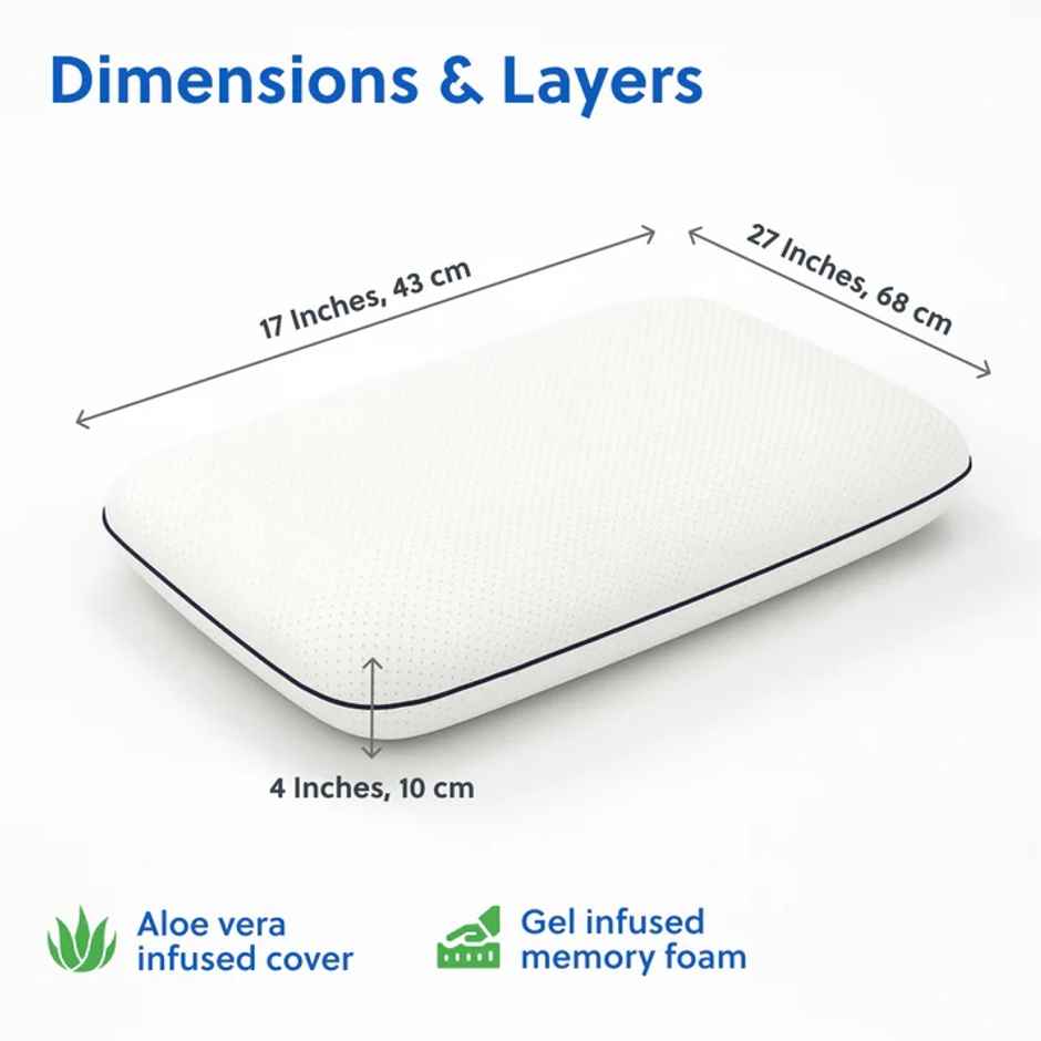 Flo Aloe Vera Gel Infused Memory Foam Pillow With Adjustable Neck Pain Relief | 27 x 17 inch) White