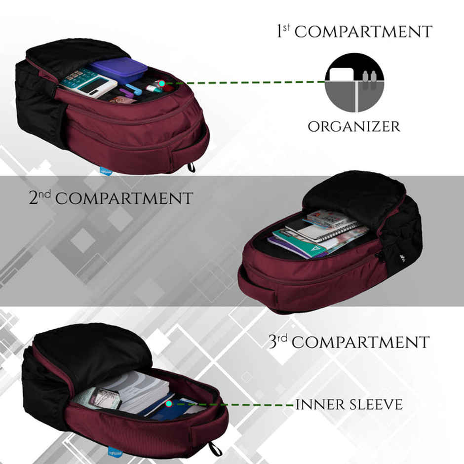 F Gear Unisex Solid Polyester 29 L Backpack | Black and Maroon