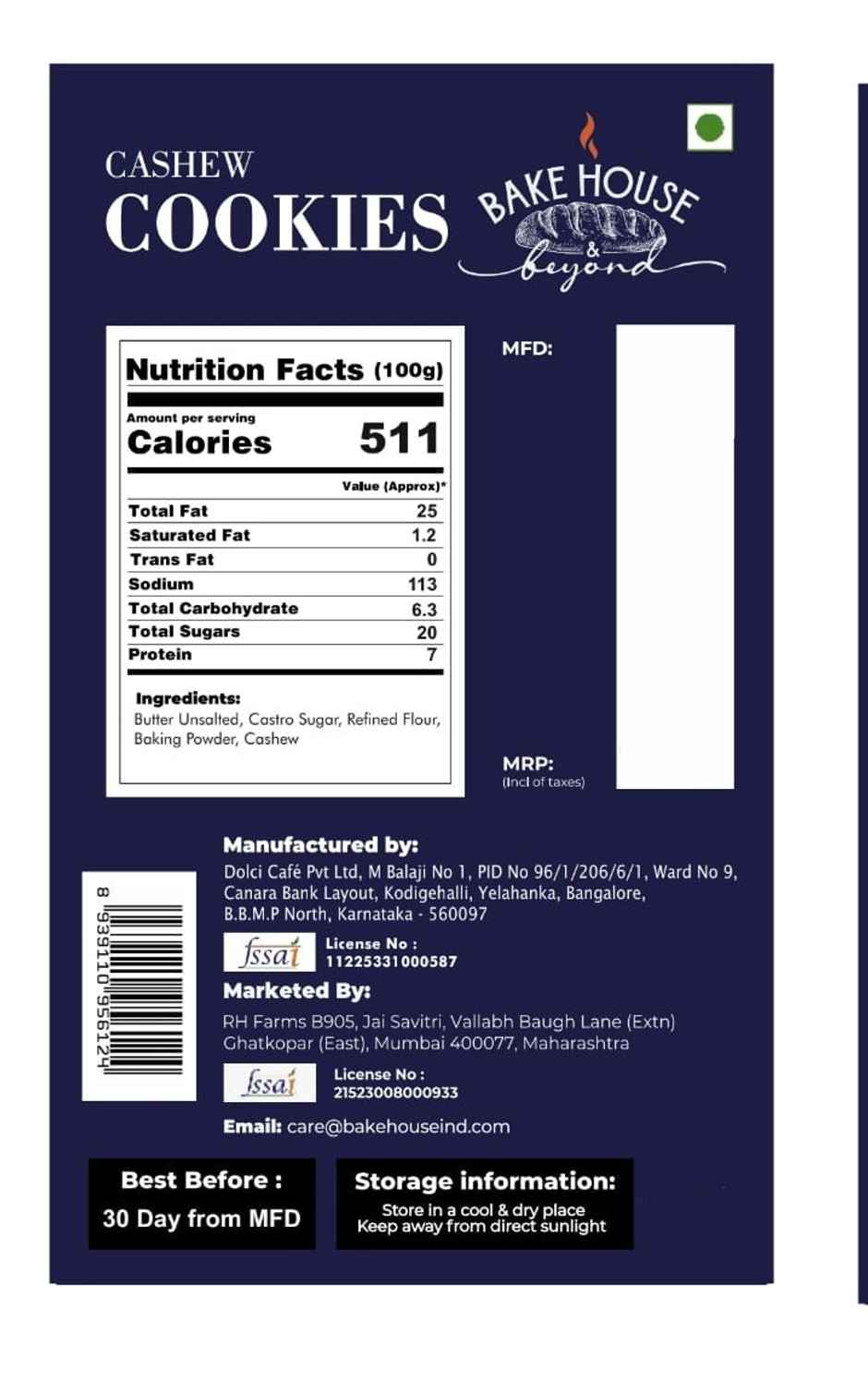 Bakehouse Rich Cashew Cookies