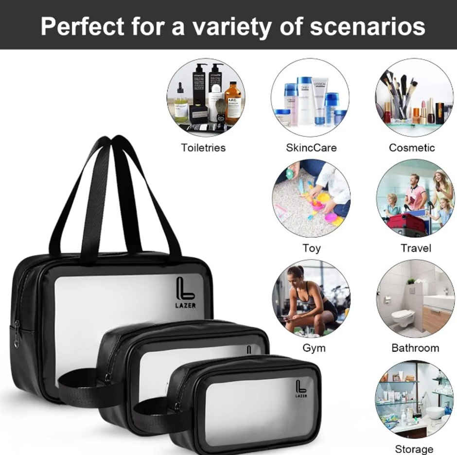 Lazer Makeup Travel Pouch | Cosmetic Bag | Travel kit Pouch for Toiletries | Black