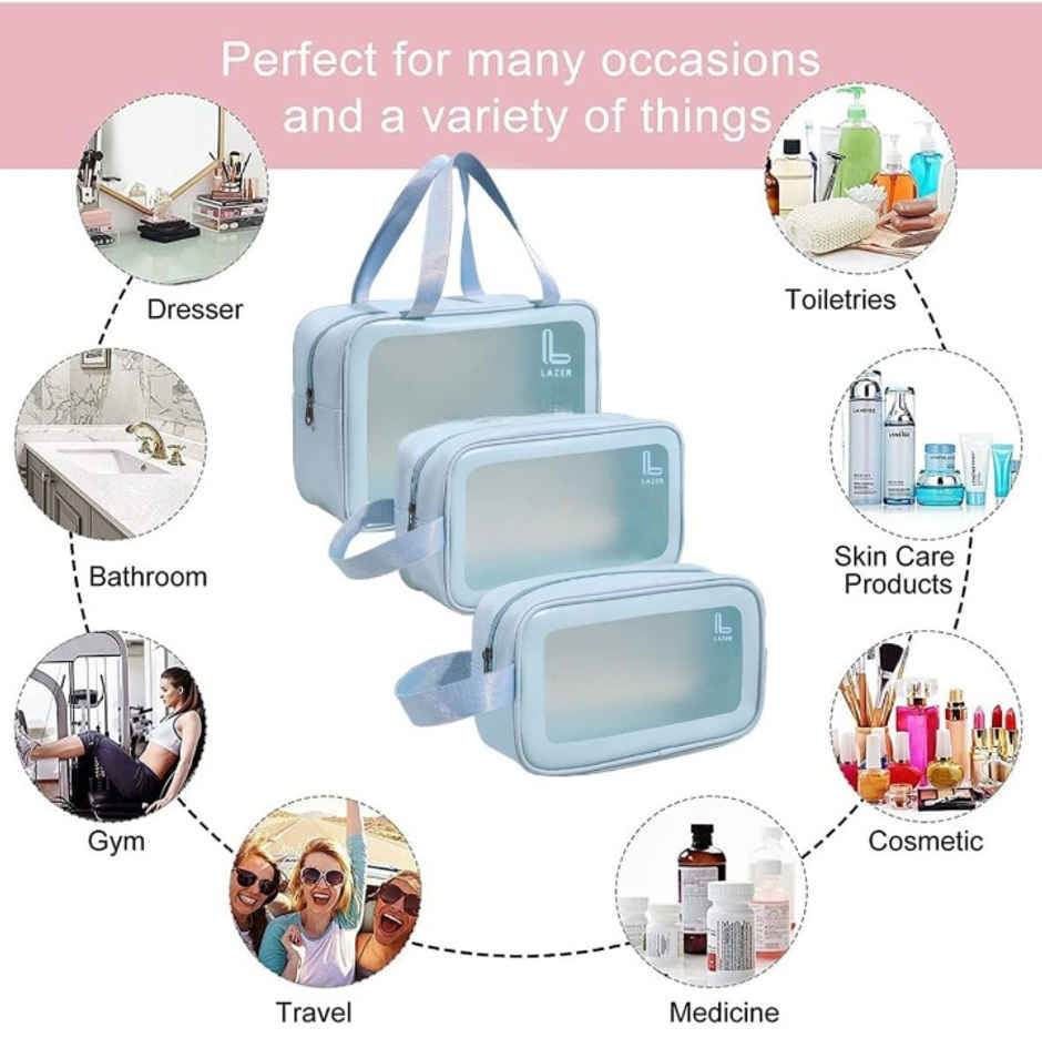Lazer Makeup Travel Pouch | Cosmetic Bag | Travel kit Pouch for Toiletries | Blue