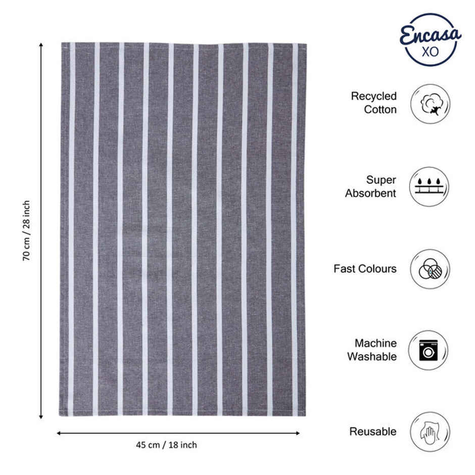 Encasa Xo Yarn-Dyed Cotton Kitchen Towel Roma Grey Stripes 70X45 Cm, Pack Of 4