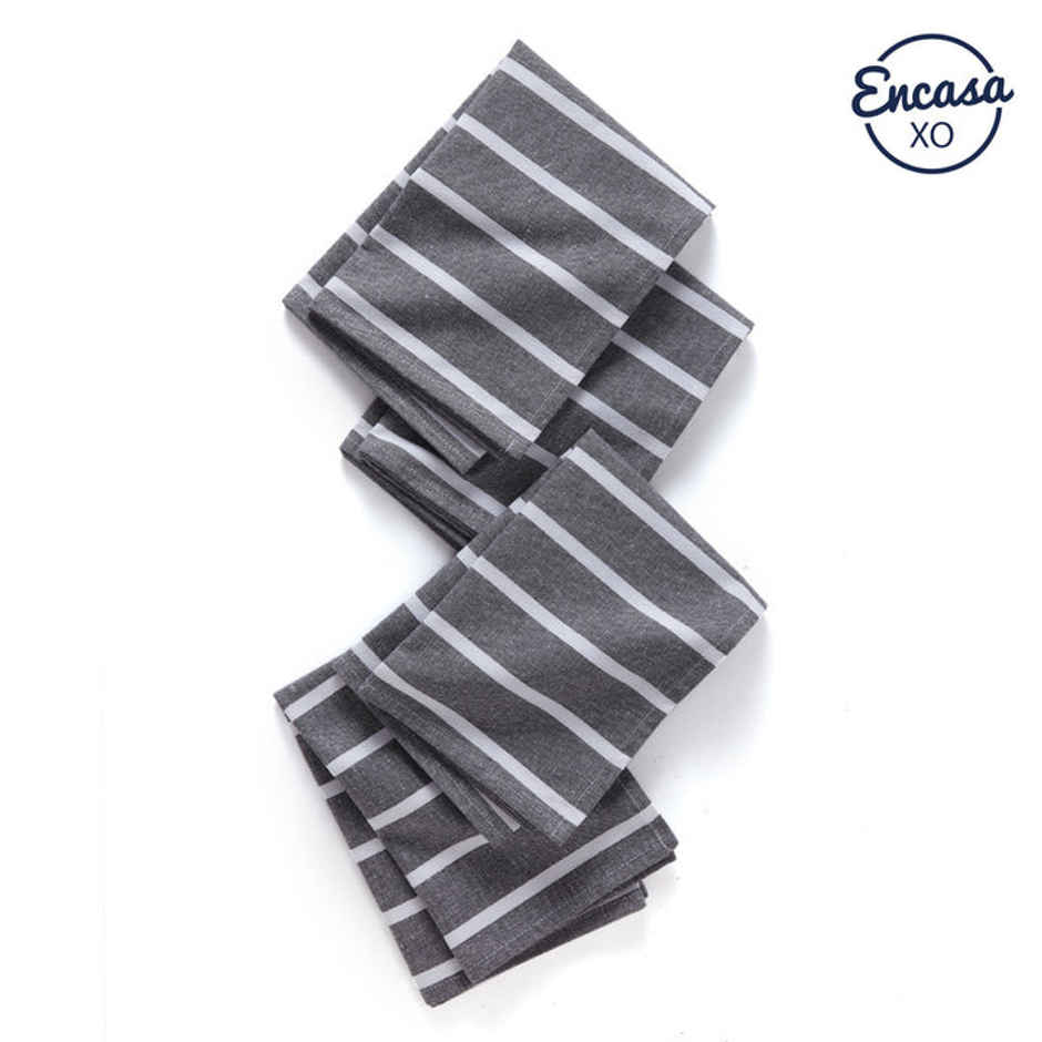 Encasa Xo Yarn-Dyed Cotton Kitchen Towel Roma Grey Stripes 70X45 Cm, Pack Of 4