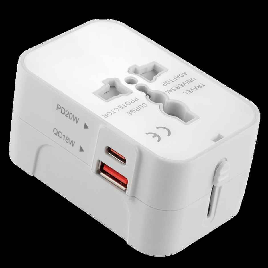 Basics IND Universal Travel Adapter with Type C & USB, 3 IN 1 Universal Adapter Plug White