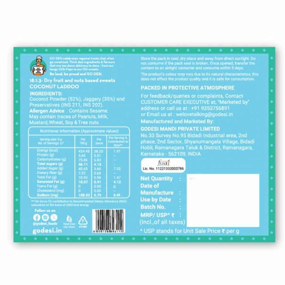 Kaju Katli Classic | Kaju Barfi | Sweets | By Go Desi (200g) & Coconut Laddu | Ladoo | Sweets By Go Desi (200g) Combo