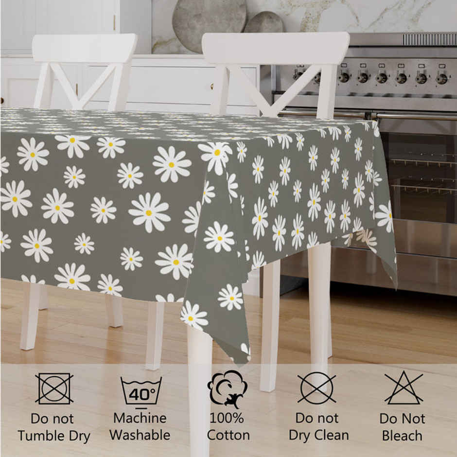 Encasa Xo Cotton Table Cloth Daisy Grey 140X180 Cm, Pack Of 1