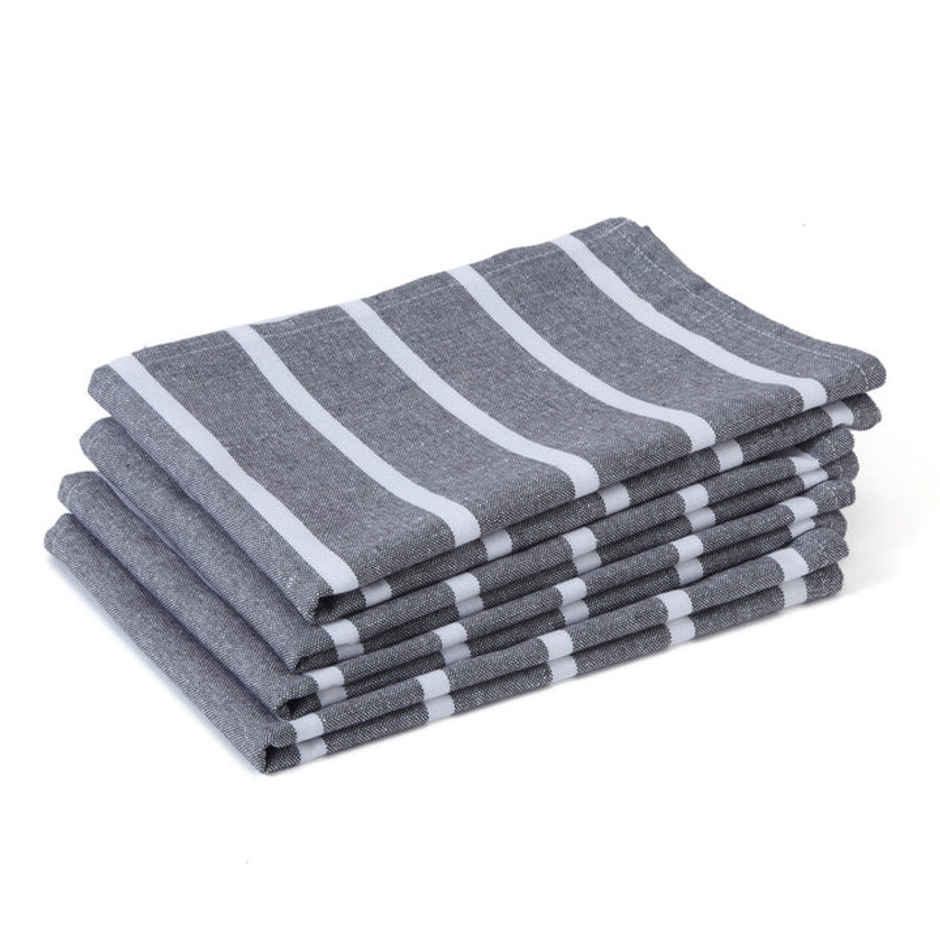 Encasa Xo Yarn-Dyed Cotton Kitchen Towel Roma Grey Stripes 70X45 Cm, Pack Of 4
