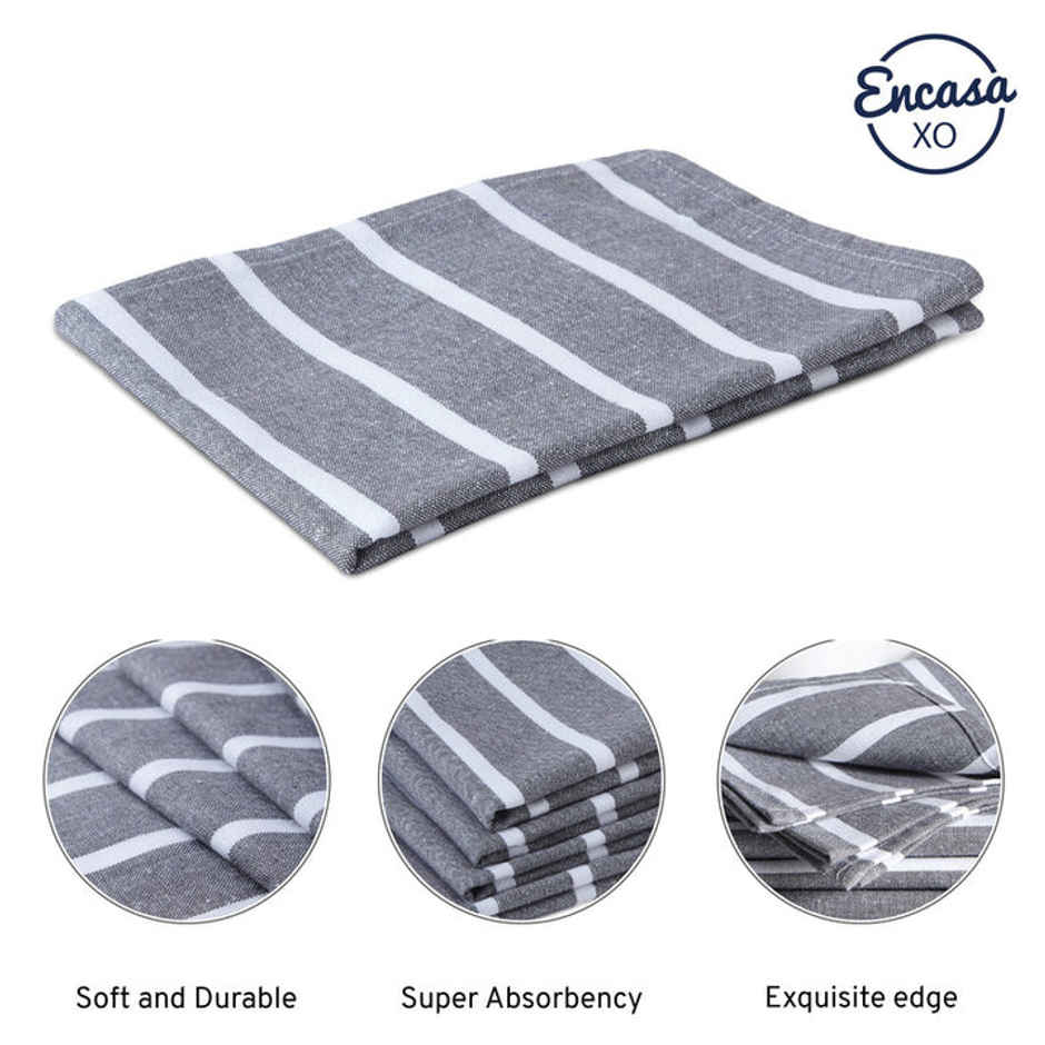Encasa Xo Yarn-Dyed Cotton Kitchen Towel Roma Grey Stripes 70X45 Cm, Pack Of 4