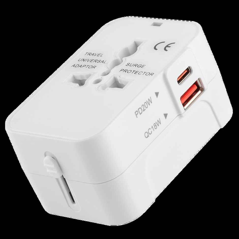 Basics IND Universal Travel Adapter with Type C & USB, 3 IN 1 Universal Adapter Plug White