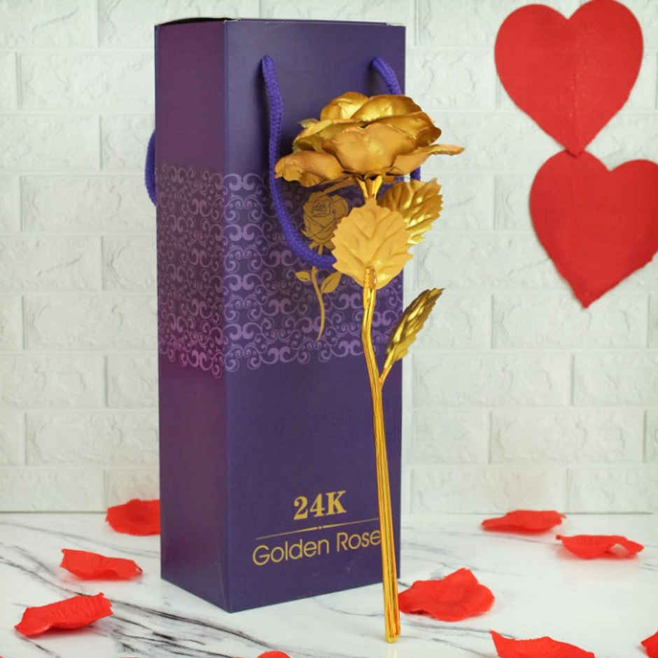 Gold Plated Rose Flower with Box Valentine Gift for Couples | Perpetual Mart