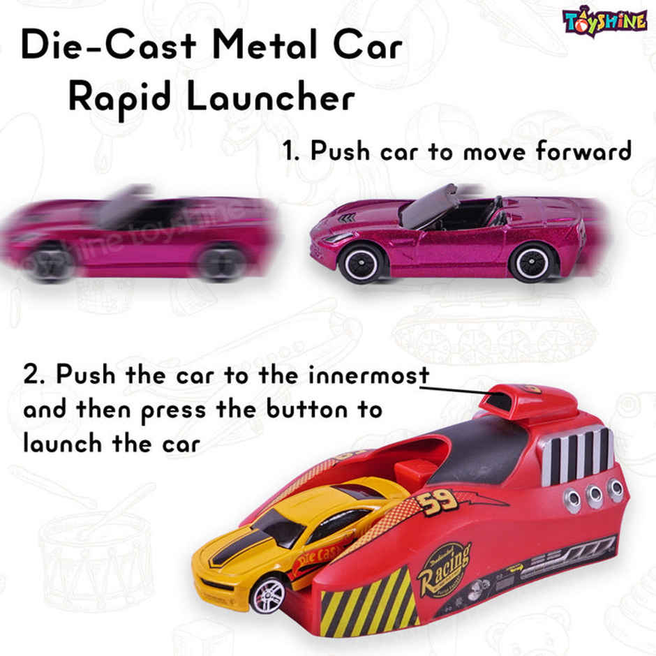 Toyshine Rapid Launcher Play Set Toy With 3 Die Cast Metal Cars Toddler Racing Car Quick Action (Colour May Vary)