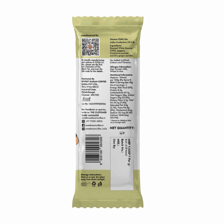 Sweet Karam Coffee White Sesame Chikki Bar | No White Sugar