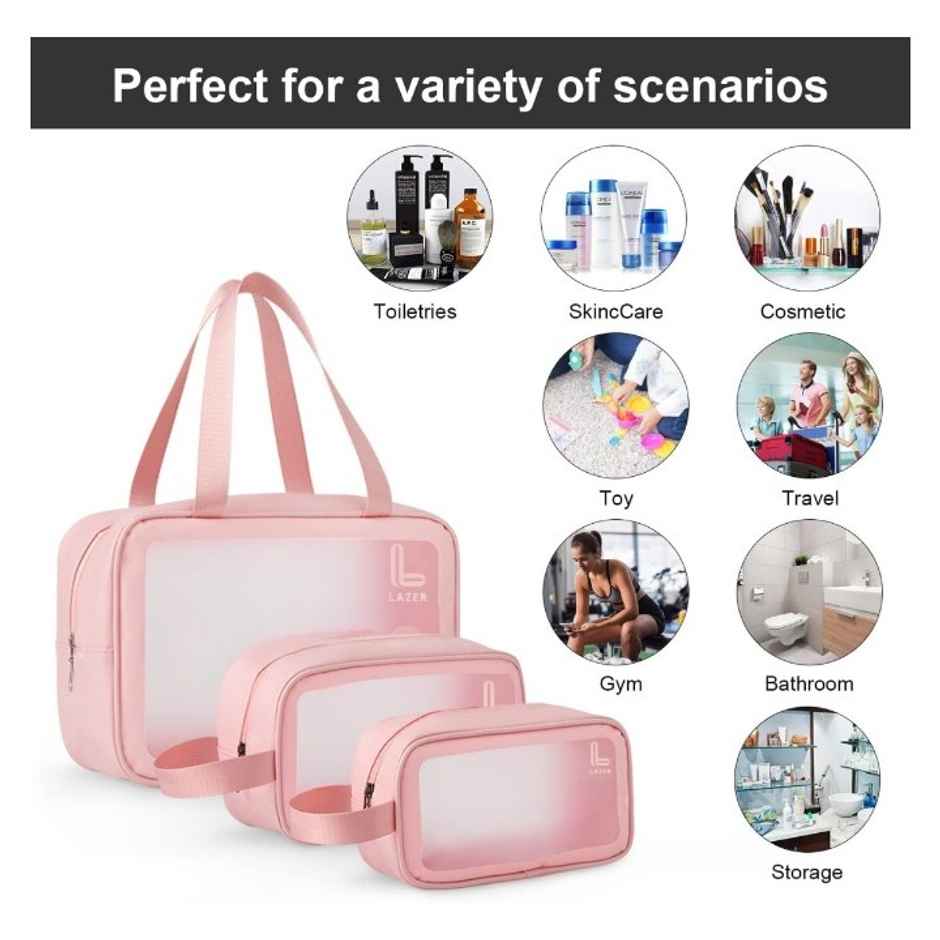 Lazer Makeup Travel Pouch | Cosmetic Bag | Travel kit Pouch for Toiletries | Pink