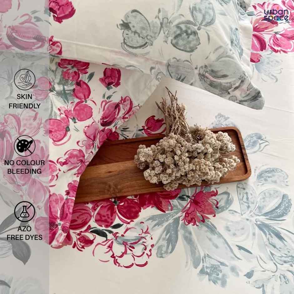 Urban Space 200 TC 100% Cotton Single Floral Bedsheet with 1 Pillow Cover | Pink | 90 x 58 in