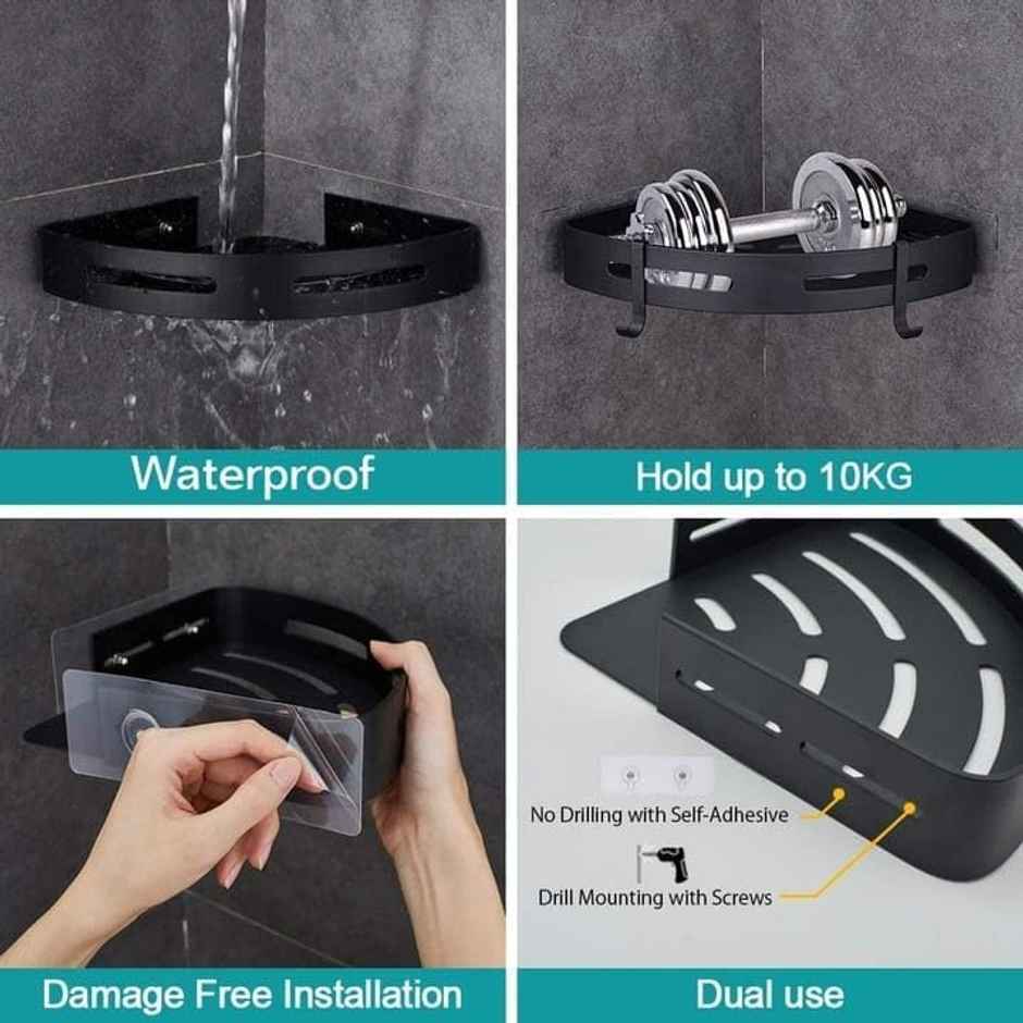 Perpetual Bathroom Organizer | Aluminium Corner Shelf | Rack Without Drilling | 2 Pcs
