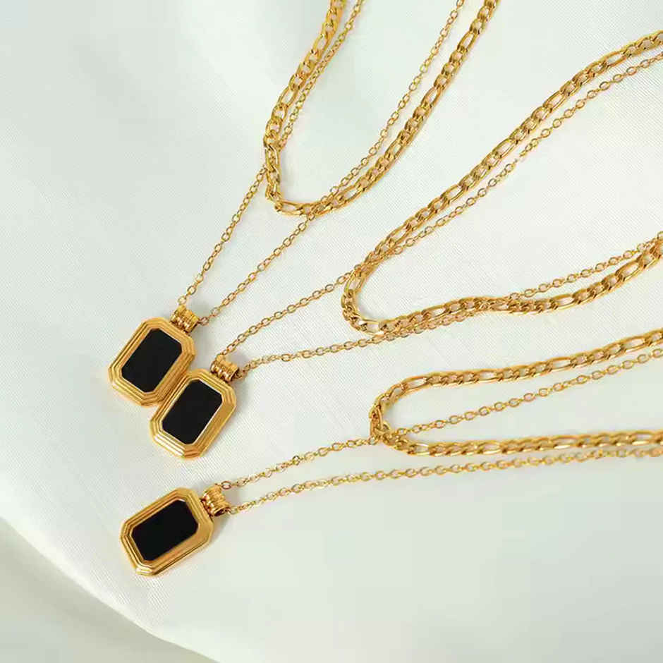 ZAISHA 18K Gold Plated Black Onyx Multilayer Necklace | Birthday | Anniversary | Valentines gift
