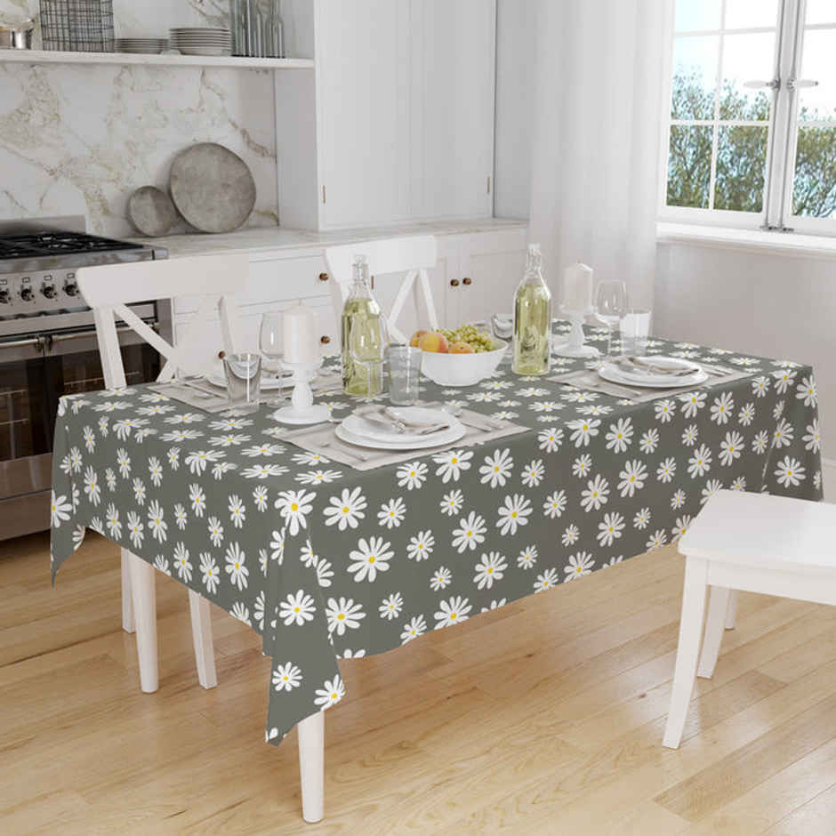 Encasa Xo Cotton Table Cloth Daisy Grey 140X180 Cm, Pack Of 1