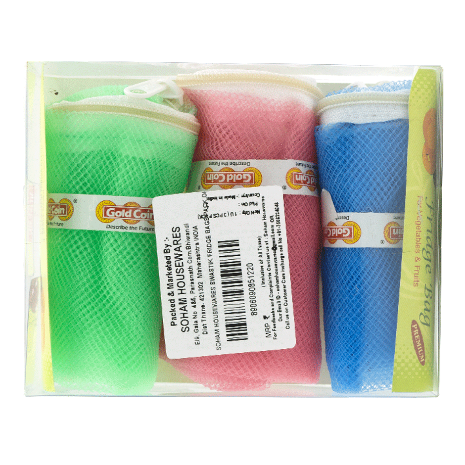 Soham Housewares Swastik Fridge Bags - Pack of 3 (Assorted)