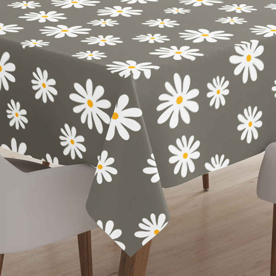Encasa Xo Cotton Table Cloth Daisy Grey 140X180 Cm, Pack Of 1