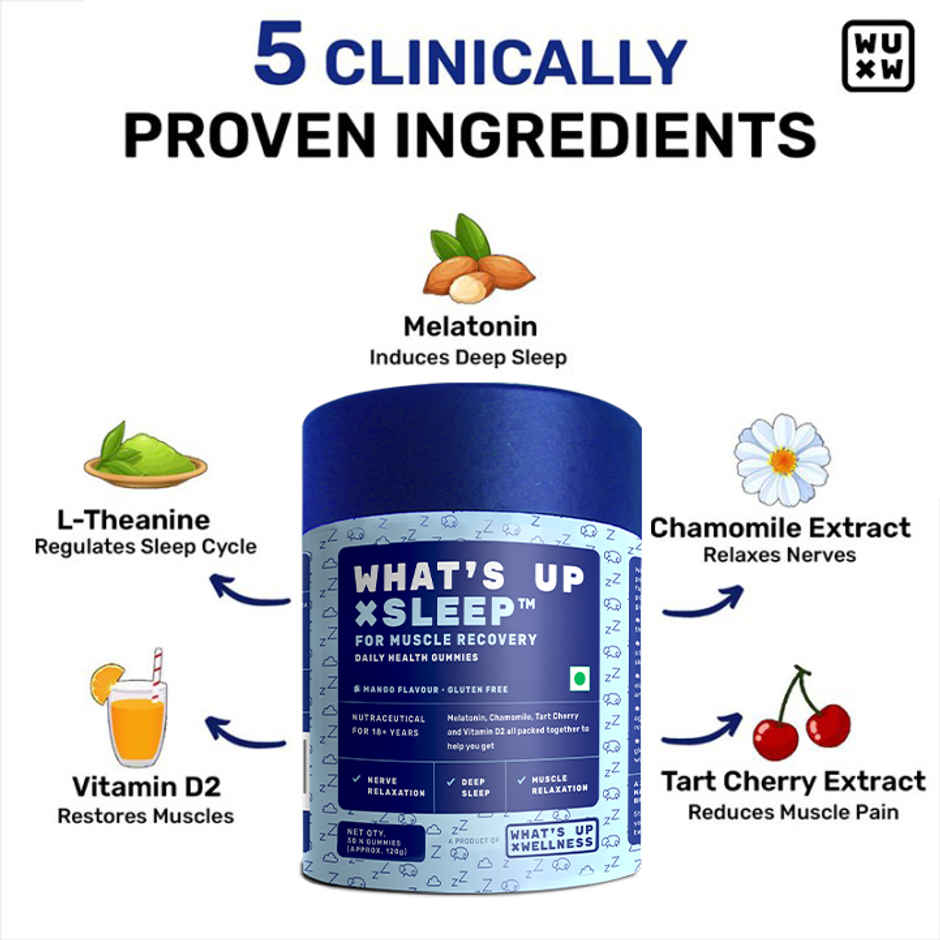 What's Up Wellness Melatonin Gummies For Sleep With Muscle Recovery & Nerve Relaxation For Men & Women