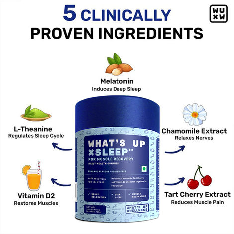 What's Up Wellness Melatonin Gummies For Sleep With Muscle Recovery & Nerve Relaxation For Men & Women