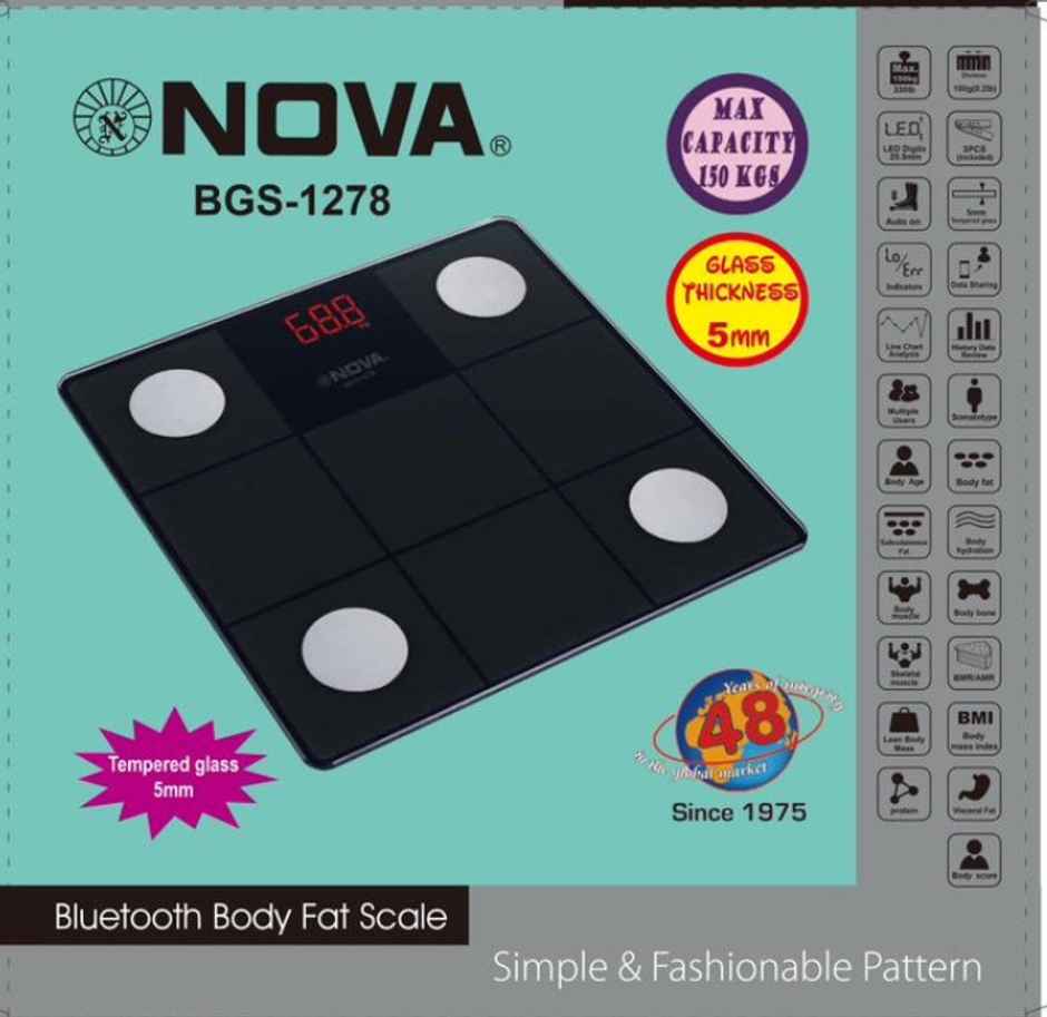 Nova BGS 1278 Glass Bluetooth Body Fat Scale - 150Kg
