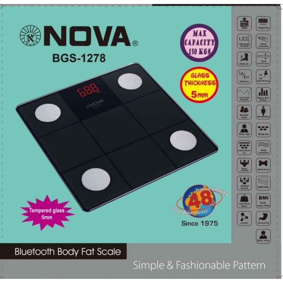Nova BGS 1278 Glass Bluetooth Body Fat Scale - 150Kg