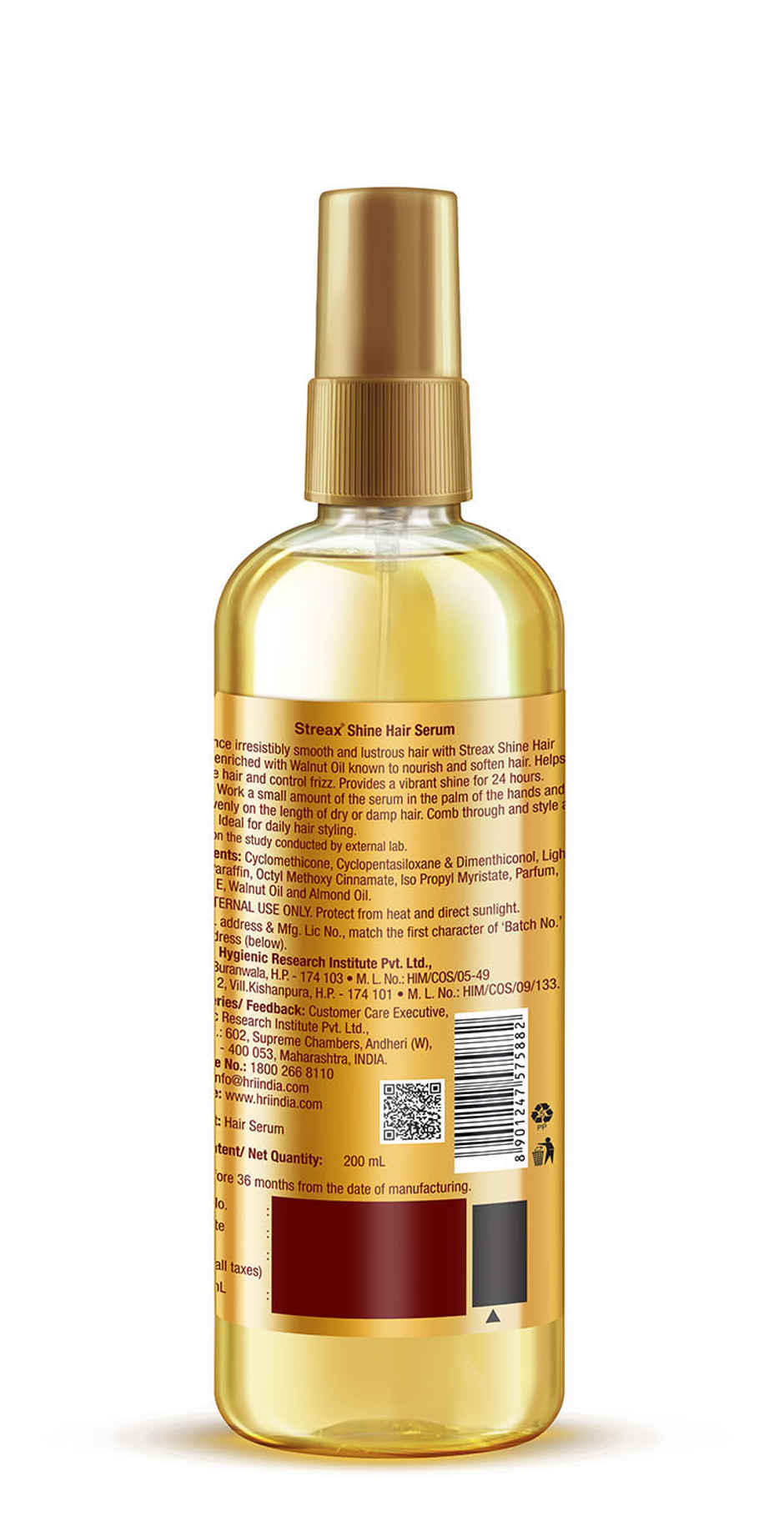 Streax Hair Serum Vitalized with Walnut Oil, For Hair Smoothening & Shine, For Dry & Frizzy Hair