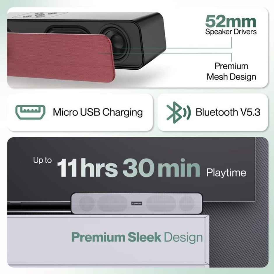 Ambrane 10W Wireless Bluetooth Speaker With 11Hrs Playtime, 51Mm Driver Soundbar Evoke Wave