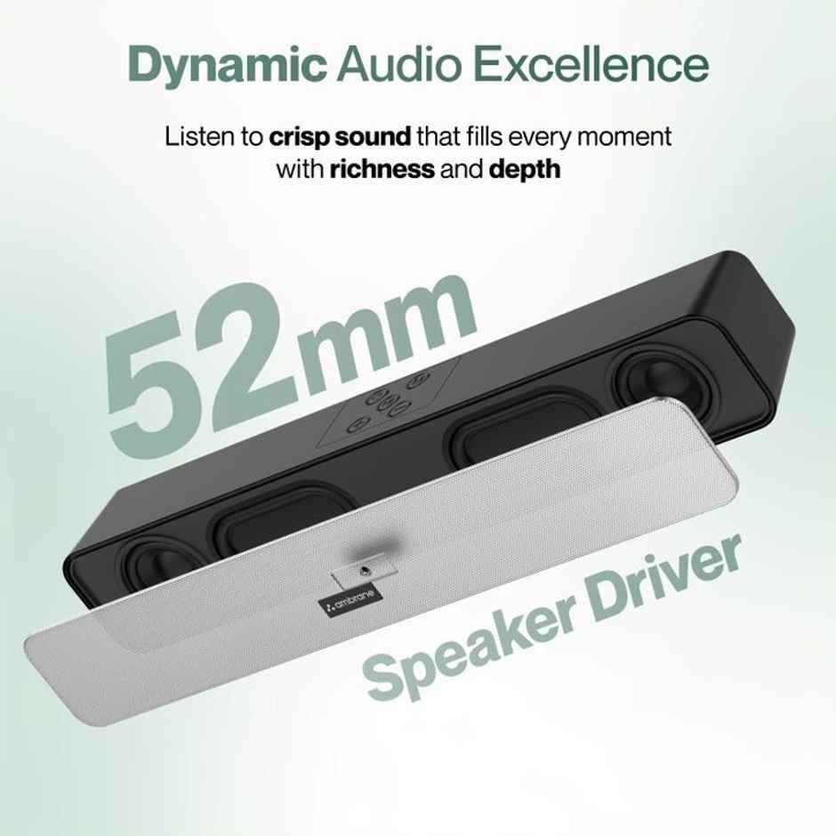 Ambrane 10W Wireless Bluetooth Speaker With 11Hrs Playtime, 51Mm Driver Soundbar Evoke Wave