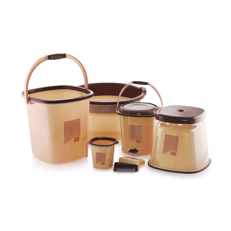 Liza Industries Opera Bathroom Jumbo 6 Pcs - 25 L Bkt, Basin 30, 1.5 L Mug,Soap Case (Colour May Vary)