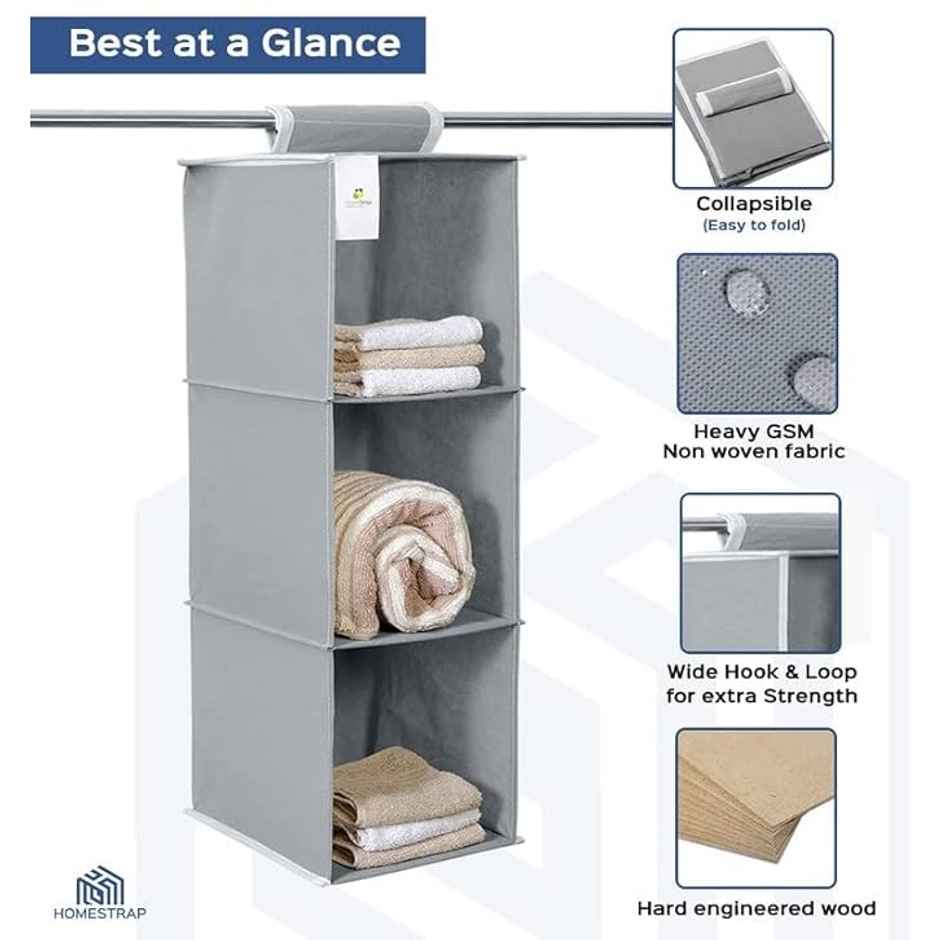 Hometrap 3 Compartment Hanging Shelf | Grey