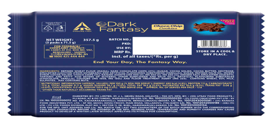 Sunfeast Dark Fantasy Choco Chip, Biscuit Made With Deliciously Rich Chocolate