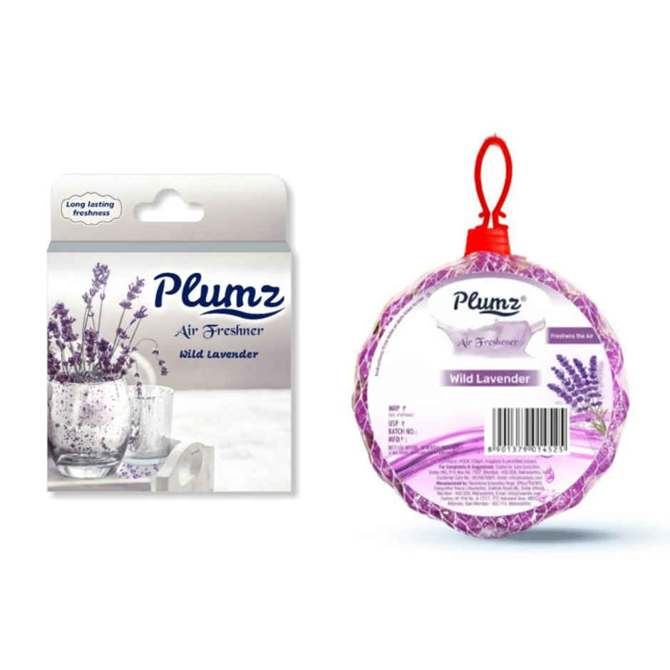 Plumz Bathroom Air Freshener Blocks Wild Lavender 75 gms & Premium Round Air Freshener Lavender 100 gms Combo