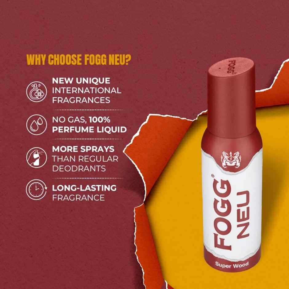 Fogg Neu Super Wood No Gas Long Lasting Perfume Deodorant Spray for Men and Women