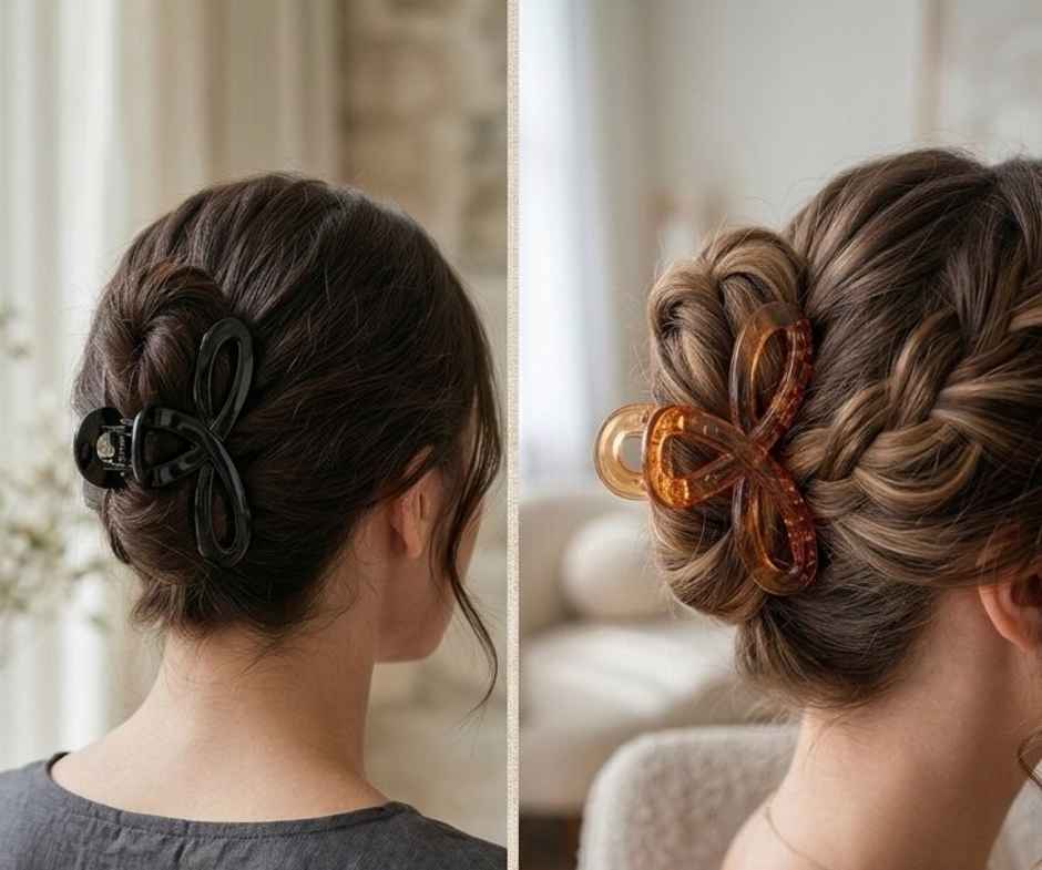 Bow Claw Clip Medium for Girls and Women | Black and Brown