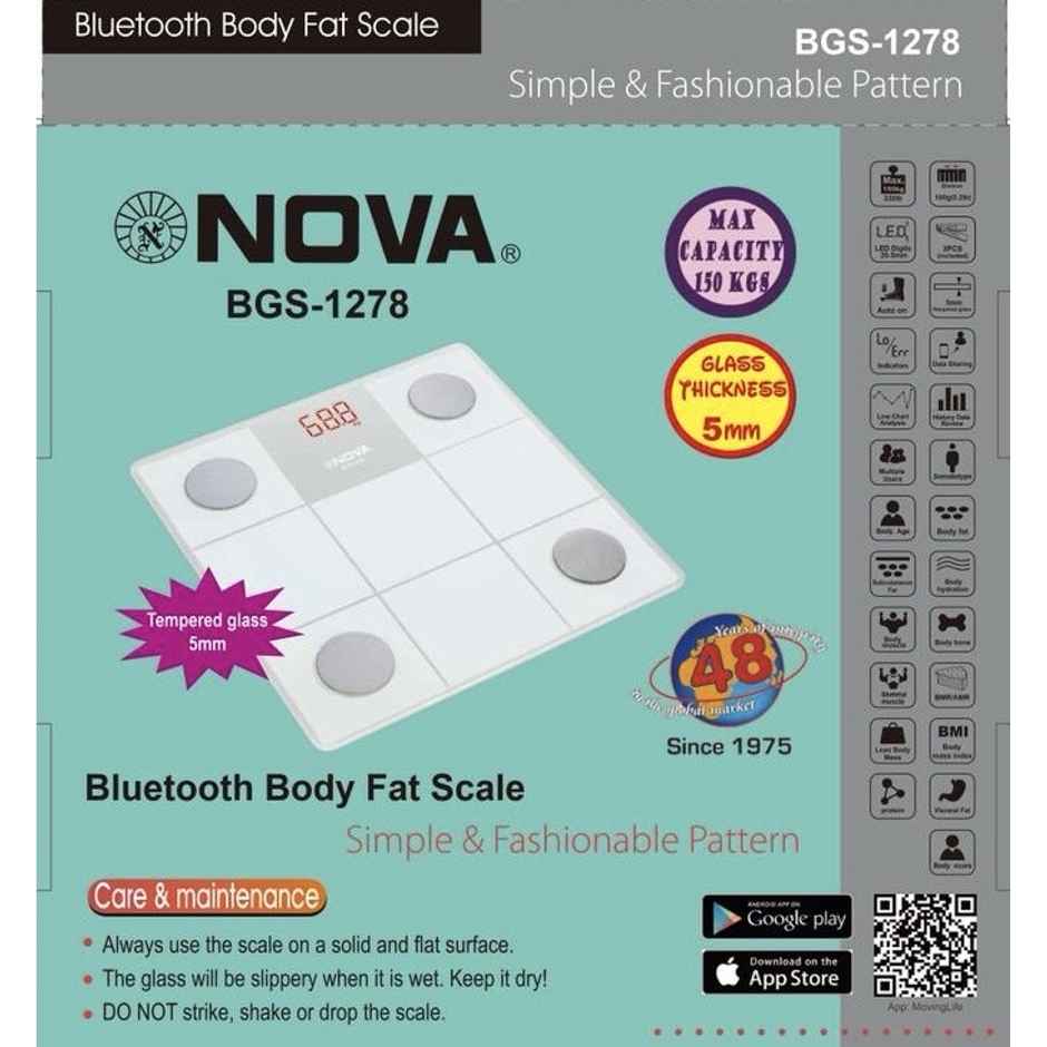 Nova BGS 1278 Glass Bluetooth Body Fat Scale - 150Kg