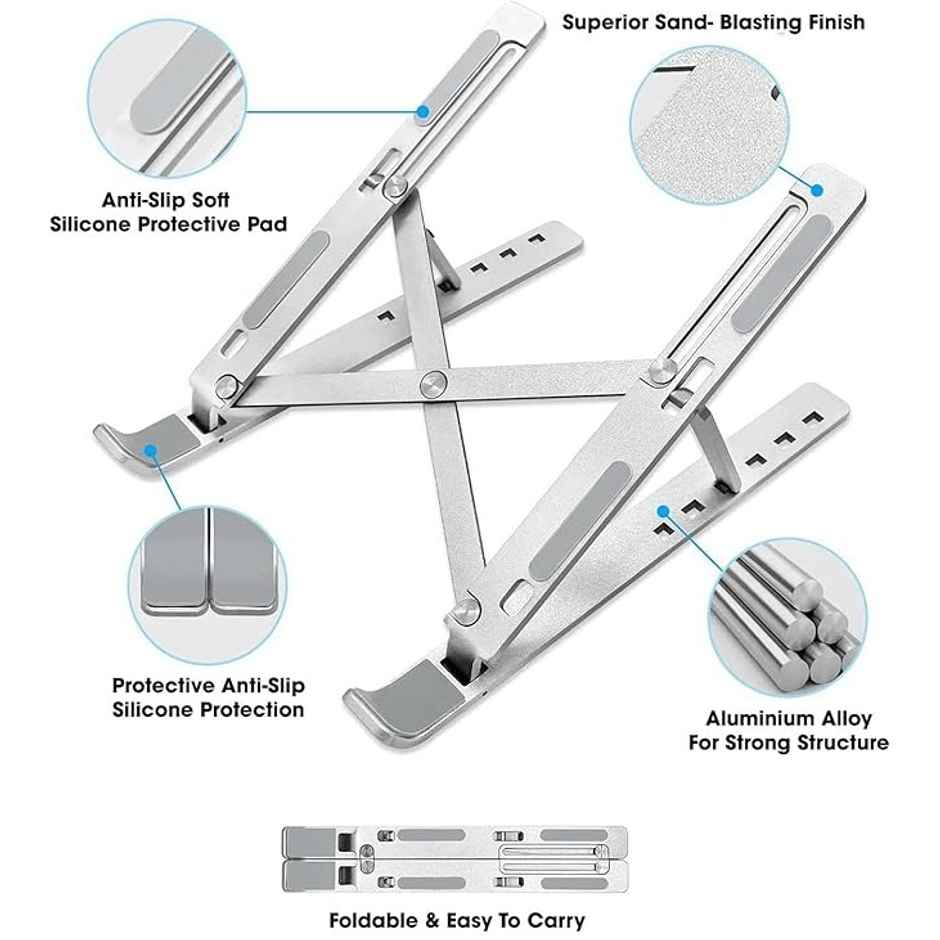 Sounce Aluminum Foldable Laptop Stand Compatible with Up to 15.6 in Laptop | Silver