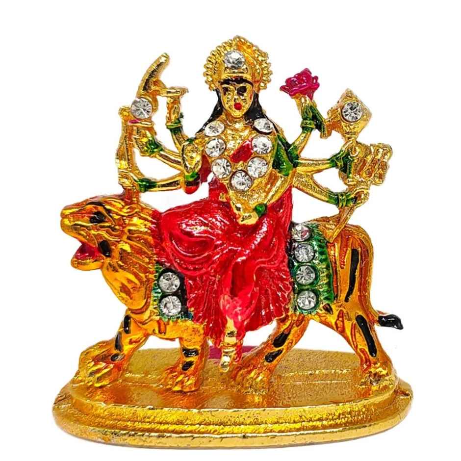 TiyuTrendzz Stone Studded Bhagawati Maa Durga Idol | Car dashboard | Pooja | Home | Office - Golden