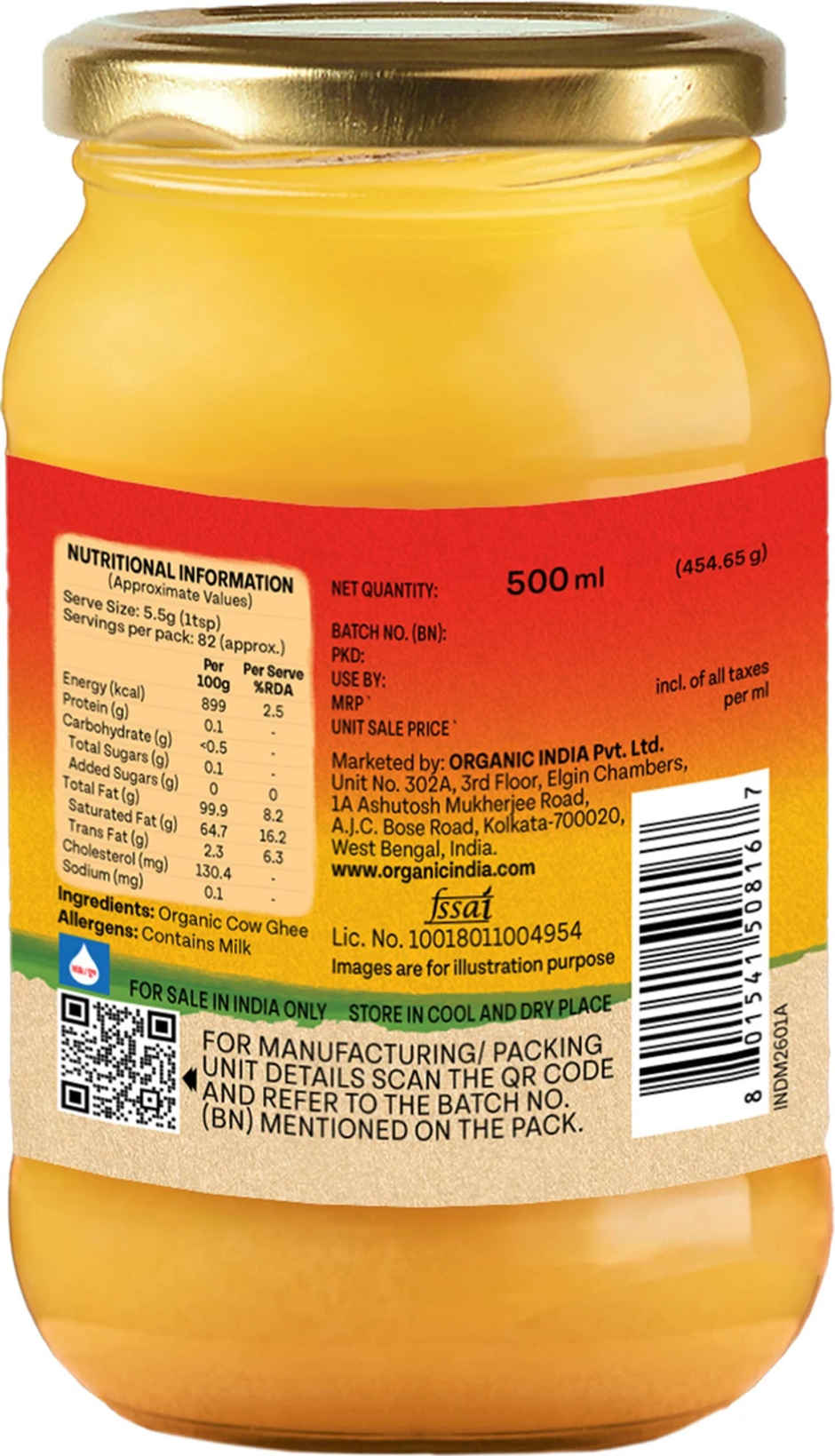 A Tata Product - Organic India Pure Cow Ghee | Glass Bottle | Labs Tested On 250+ Parameters