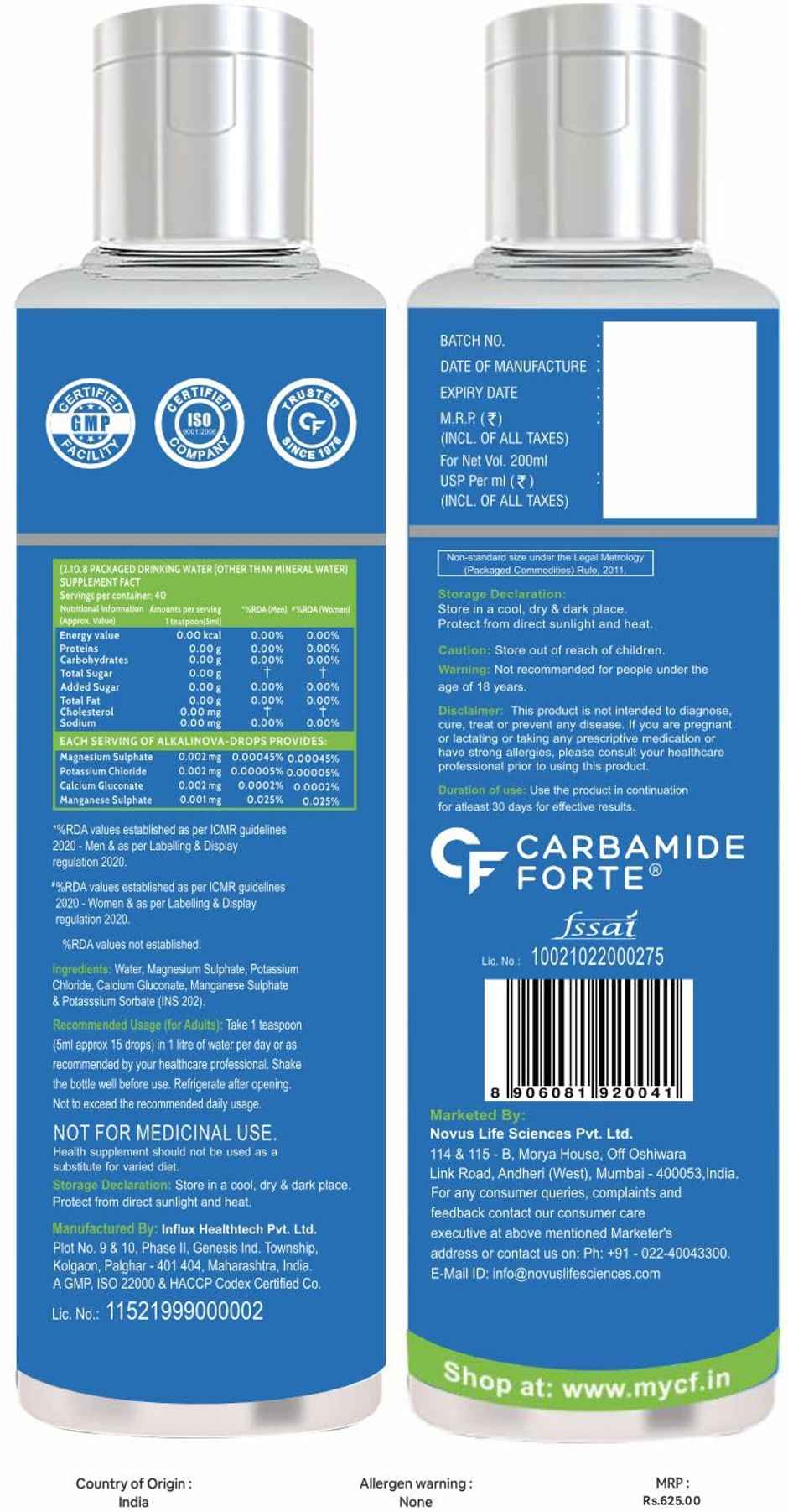 Carbamide Forte Make Your Own Alkaline Water Drops 40 litres of Alkaline Water per Bottle