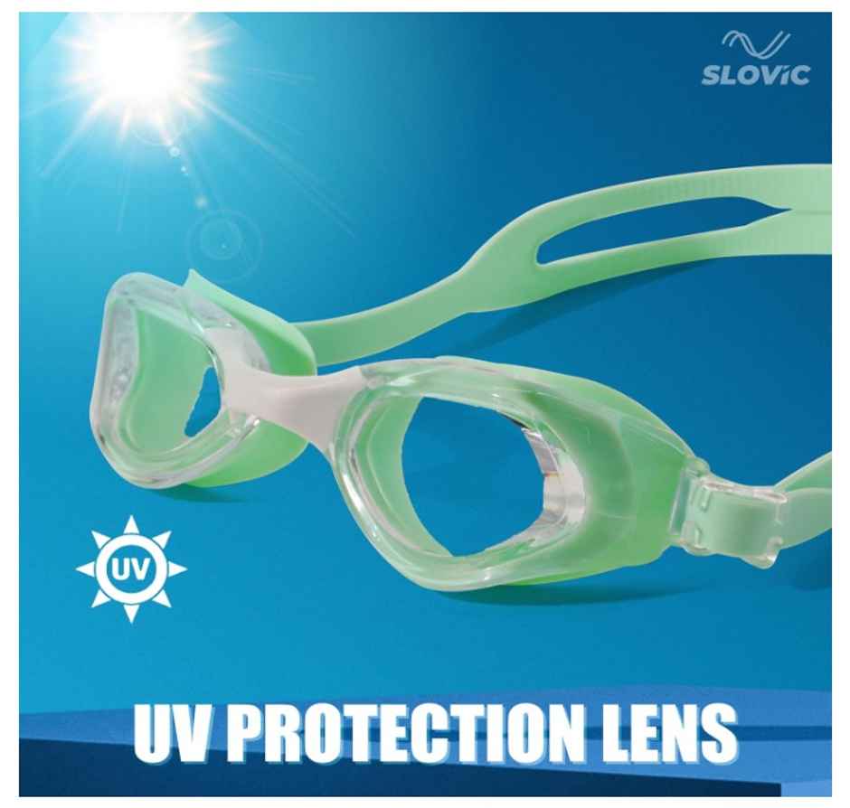 Slovic Adult Swimming Goggles - Basic Maca Green, Anti-Fog with Adjustable Strap