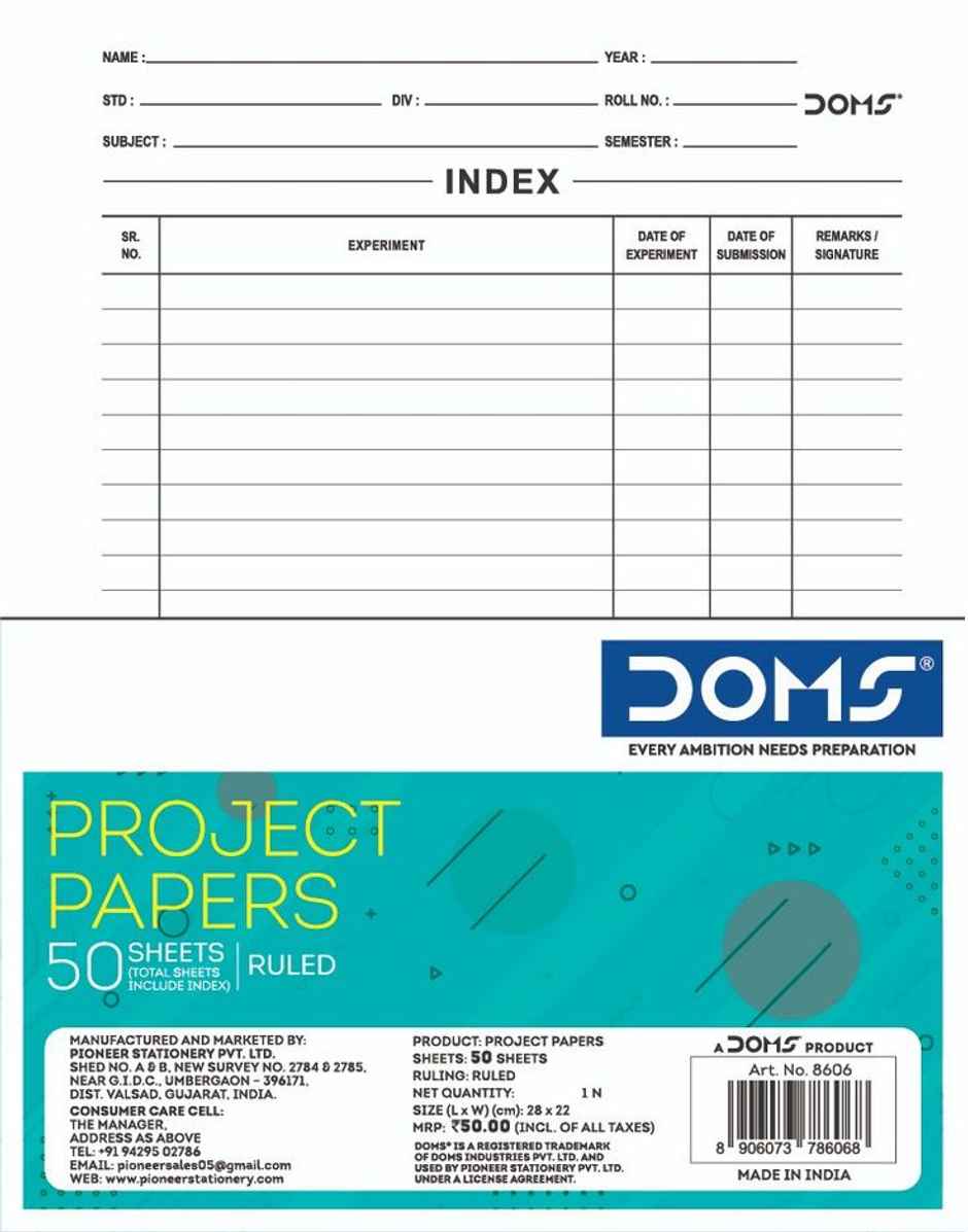 Doms Ruled Sheets - High-Quality Paper | White