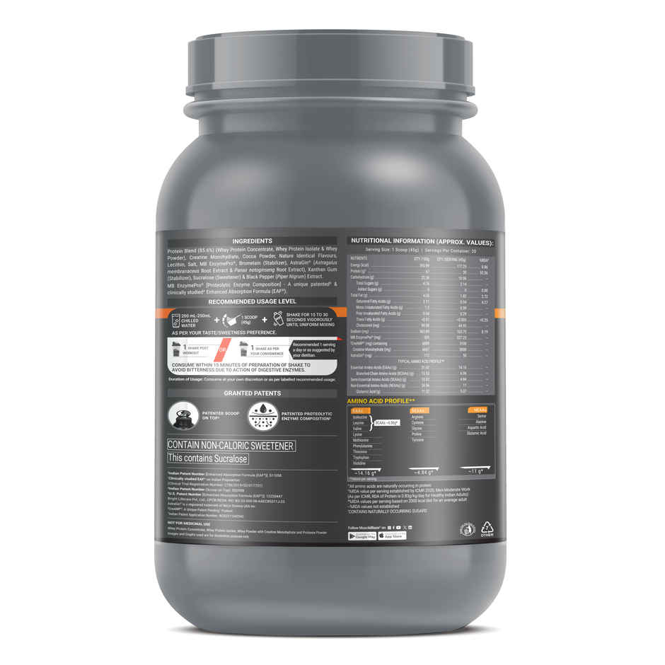 MuscleBlaze Biozyme Whey Protein Powder PR Chocolate Fudge 30 g Protein