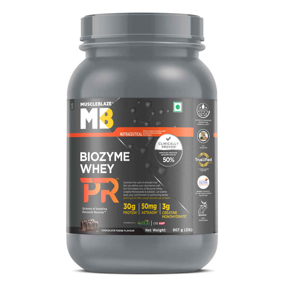 MuscleBlaze Biozyme Whey Protein Powder PR Chocolate Fudge 30 g Protein