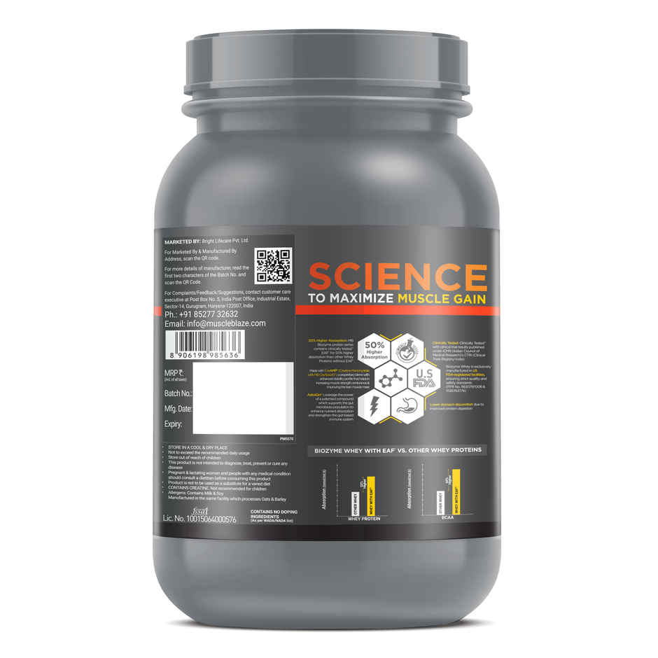 MuscleBlaze Biozyme Whey Protein Powder PR Chocolate Fudge 30 g Protein